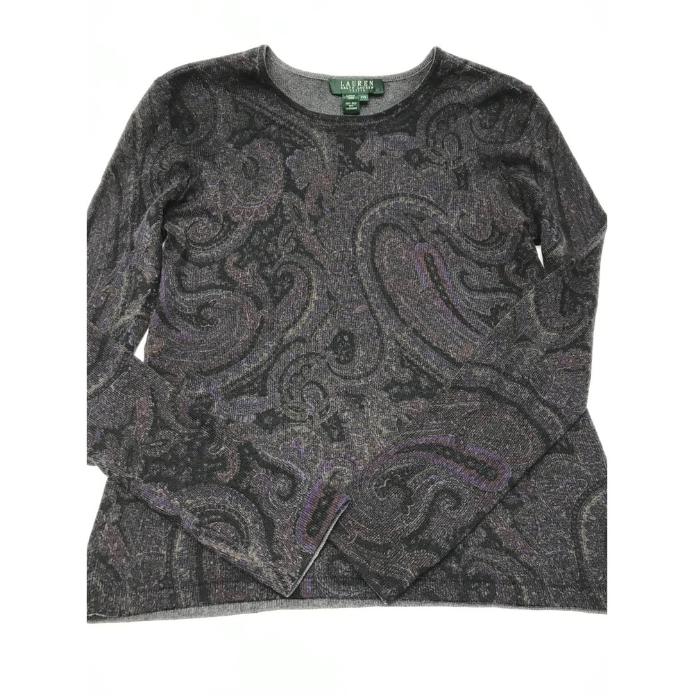 VTG Lauren Ralph Lauren Paisley Silk Cashmere Sweater Boho Luxe Y2K Grunge Sz PS